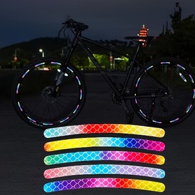 Resim Motorlar ve Bisikletler için Uygun Çizgili Reflektif Tekerlek Bandı Özellikli 10/20 Adet Yansıtıcı Etiketler Seti - Bisiklet Tekerleklerinde Görünürlüğü Artırır, Pil Gerektirmez 