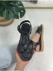 Resim Günlük Kadın Sandalet Ayarlanabilir Bilek Tokalı Yumuşak Rahat Alçak Tabanlı Esnek Ayakkabı 407 Siyah 