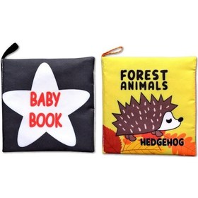 Resim 2 Kitap Tox İngilizce Siyah-beyaz Bebek Ve Orman Hayvanları Kumaş Sessiz Kitap E136 E127 - Bez Kitap , Eğitici Oyuncak , Yumuşak Ve Hışırtılı 