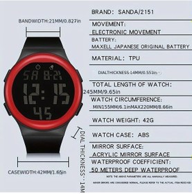 Resim Primepickings Sanda Erkekler İçin Siyah Kırmızı Digital Spor Saati 50m Suya Dayanıklı Kronometre Diğer 