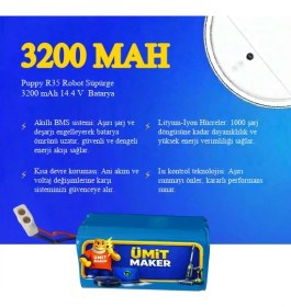 Resim Puppy R35 Robot Süpürge 3200 mAh 14.4 V Batarya - Orjinal Uyumlu Uzun Ömürlü, Yüksek Performans Pil 