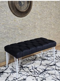 Resim Zafir Beyaz Boyalı Tel Ayaklı 90 Cm Puf Bench - Puf - Bench - Kasalı Oturak - Oturak - Yatak Ucu Puf Siyah 