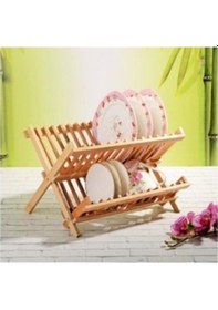 Resim Bambu Ahşap Katlanır Tabaklık Katlanabilir Bulaşıklık 