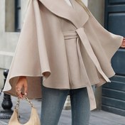 Resim Kadınlar İçin Şık Düz Renk Kışlık Palto - Fiyonk Kemerli ve Dik Yaka, Uzun Kollu Kesimli Ceket, Yaka ve Bel Bağcıklı, Makinede Yıkanabilir Sonbahar/Kış Dış Giyim (Esnek Olmayan Kumaş), Düğünler ve Resmi Etkinlikler İçin 