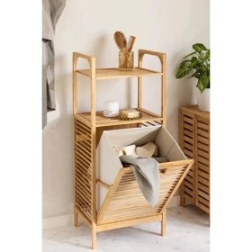 Resim 2 Organizer Raflı Ahşap Bambu Çek-Aç Kirli Sepeti 