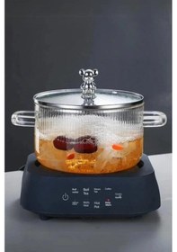 Resim Ayıcık Detaylı Isıya Dayanıklı Borasilikat Cam Tencere 2000 Ml Gümüş 