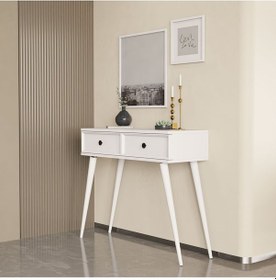 Resim 6021 Luna Ahşap Ayaklı Mdf Profil Çerçeveli 2 Çekmeceli Dresuar Beyaz Beyaz 