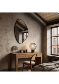 Resim 30x44 Cm Modern Asimetrik Dekoratif Ayna Organik Tasarım Siyah Çerçeveli Banyo Ve Salon Duvar Aynası Siyah 