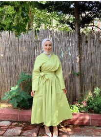 Resim Butik Moda Etkm002 Üstü Bağlamalı Eteği Yandan Fermuarlı Takım F. Yeşili 001 