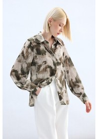 Resim Sateen Desenli Gömlek - Kahve-136914 kahve 