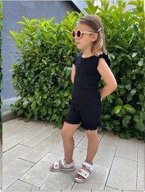 Resim My Kids Wear Fırfırlı Kız Çocuk Şort Takım Siyah 