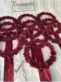 Resim Kınasepeti Bordo Nedime Defi (1 adet), Dantelli ve 3D Çiçekli Kına Gecesi Tefi, Gelin Arkadaşı Grubu 