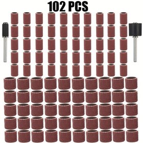 Resim 100 Adet Zımpara Tamburu Kiti Zımpara Bandı 1/2 1/4 İnç Zımpara Mandreli 80/120/180 Tane Dremel Tırnak Matkabı Döner Aşındırıcı Araçlar İçin Uygun 