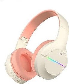 Resim Fragolucyou Kablosuz Bluetooth Kulaklıklar-Renkli Işıklar, Büyük Pil Kapasitesi, Katlanabilir, Bluetooth 5.3,10 m Menzil, Stereo Surround, Dahili Mikrofon, Rahat yapıştırılmış Kulaklar (Pembe) 