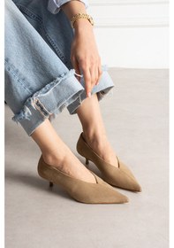 Resim Shoetek Louod Kadın Stıletto İnce Topuklu Vizon Süet 