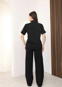 Resim 02Lady Fashion Kadın Şerit-Biye Detaylı Yarım Fermuarlı Oversize Modal Kumaş Eşofman Takımı 