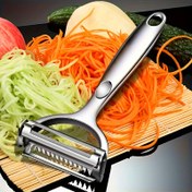 Resim Paslanmaz Çelik Sebze Soyucu - Çok Fonksiyonlu, Kolay Tutuşlu Meyve & Patates Dilimleyici, Dayanıklı ve Temizlemesi Kolay, Ev ve Restoran Kullanımı İçin Soyucu 