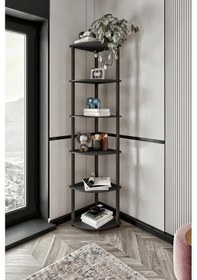 Resim Masivo Köşe Kitaplık Siyah 6 Katlı Siyah 