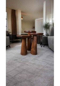 Resim Ahşap Mantar Sehpa 3 Lü Set Meşe Renk Masif Doğal Fiskos Sehpa Ve Zigon Takımı - Wooden Side Table Meşe 