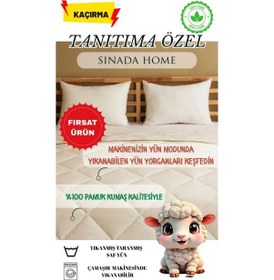 Resim Tek Kişilik Makinede Yıkanabilir %100 Saf Yün %100 Pamuk Kumaş Yakmaz Terletmez Yorgan Beyaz 