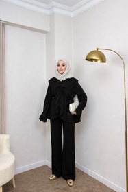 Resim Trenddolabı Kadın Bağlama Detaylı Kimono Tesettür Takım 