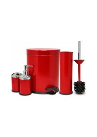 Resim Vinoks Eko Serisi 4' Lü Banyo Seti Çöp Kovası+kolozet Fırçası+sabunluk+fırçalık Kırmızı Kırmızı 