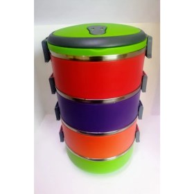 Resim Mobgift Freshbox 4 Katlı 4 Renkli Sefer Tası Yemek Termosu (Yeşil Kırmızı Mor Turuncu) 