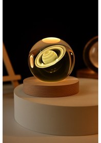 Resim 3d Satürn Kristal Küre Lamba Usb Li Gün Işığı Led Işıklı Ahşap Standlı Dekoratif Masa Lambası 