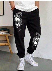 Resim Halloween Cross & Letter Graphic Drawstring Waist Eşofman Altı Siyah 