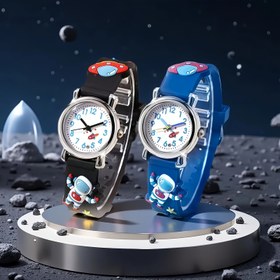 Resim 2 adet Yaratıcı Uzay Gemisi Astronot Desenli Kuvars Saat - Siyah ve Mavi 
