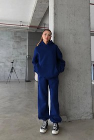 Resim CMZ COLLECTİON Kadın Oversize 3 İplik Polar Sweat Eşofman Takımı - Kapüşonlu Rahat Kalıp (17 Renk Seçeneği) 