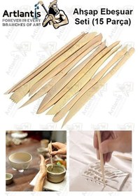 Resim Ebeşuar Seti 15 Li 20 Cm 1 Paket Ahşap Modelaj Modelleme Aletleri Seramik Kil Ve Heykel Modelaj Kalemi 