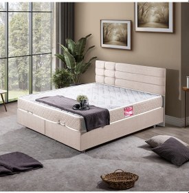 Resim Viyana Çift Kişilik Baza Başlık Letto Yatak Seti - Krem 180 x 200 