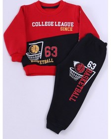 Resim Erkek Bebek 3 İplik Eşofman Takımı Basketbol Baskılı A45 Kırmızı 