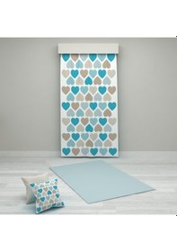 Resim PAREDORA Mavi Sıralı Kalpler Tek Kanat Fon Perde 