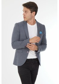 Resim Sposo 5136 Dar Kalıp Örme Kumaş İndigo Erkek Blazer Ceket İndigo 