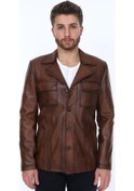 Resim Hakiki Deri Kahverengi Silvio Düğmeli Erkek Deri Ceket Kahverengi 