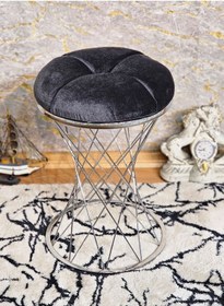 Resim Yuvarlak Krom Kaplama Krem Puf Oturak - Bench - Ayak Ucu Oturak - 001 