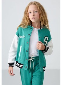 Resim Tommy Life Deniz Yeşil Pamuklu İçi Tüylü Yumuşak Dokulu Standart Fit Nakışlı Kız Çocuk Kolej Ceket - 75163 Yeşil 