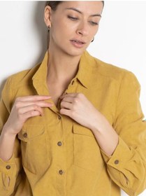 Resim Adele Büyük Beden Oversize Kadife Gömlek 44179904 Hardal Rengi 