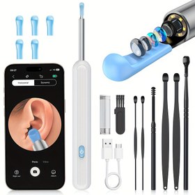 Resim Inskam görsel kulak temizleme aparatı kamera ve ışık ile, 6 kulak kaşığı kılıfı ve 7 parça kulak kaşıyıcı seti, WiFi'ye bağlanabilir, pil/USB çift kullanım, lityum pil, tüm cep telefonları için uygun, güvenli ve rahat kulak temizliği 