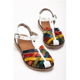 Resim 205-02 Beyaz Multi Ortopedik Hakiki Deri Kadın Sandalet Beyaz 