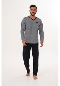 Resim Çift Kaplan Erkek Kazayağı Desen V Yaka Beyaz Pijama Takımı 8036 Beyaz 