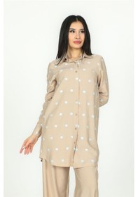 Resim Puantiyeli Desen Basic Model Uzun Gömlek Vizon-vizon Vizon 