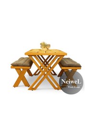 Resim Neiwel Garden Sean Doğal Ahşap Banklı Bahçe Masa Takımı-80-220 Takım Açık Ceviz 