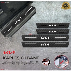 Resim Kia Uyumlu Logolu Karbon Kapı Eşiği Koruyucu Suni Deri 4'lü 