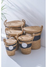 Resim Acar Noa Hasır 5 Li Çok Amaçlı Sepet Seti Renkli 