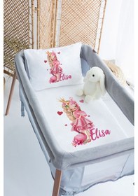 Resim Lilabio %100 Pamuk Saten İsme Özel İsimli 70x120 Park Yatak Nevresim Seti Prenses Ve Flamingo 