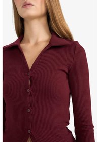 Resim Defacto Fitted Polo Yaka Fitilli Kaşkorse Hırka G3057ax25wnbr98 Bordo-br98 