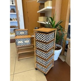 Resim Ahşap Kare Sebzelik 5 Katlı Yana Açılır Damalı Patates Soğan Tekerlekli Sebzelik 